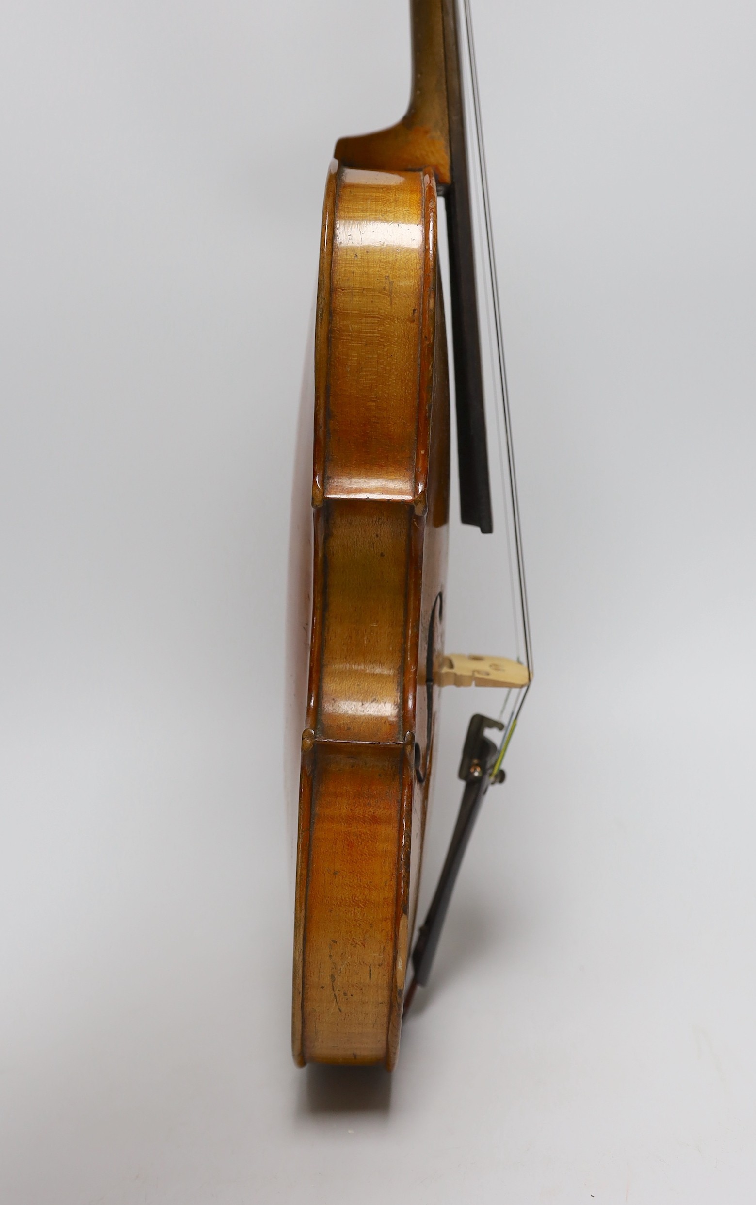 A 19th century German violin, back measures 33cm, cased